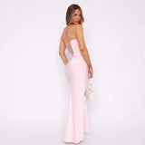 Strapless, body-hugging, fishbone, figure-hugging, high-end one-piece long dress