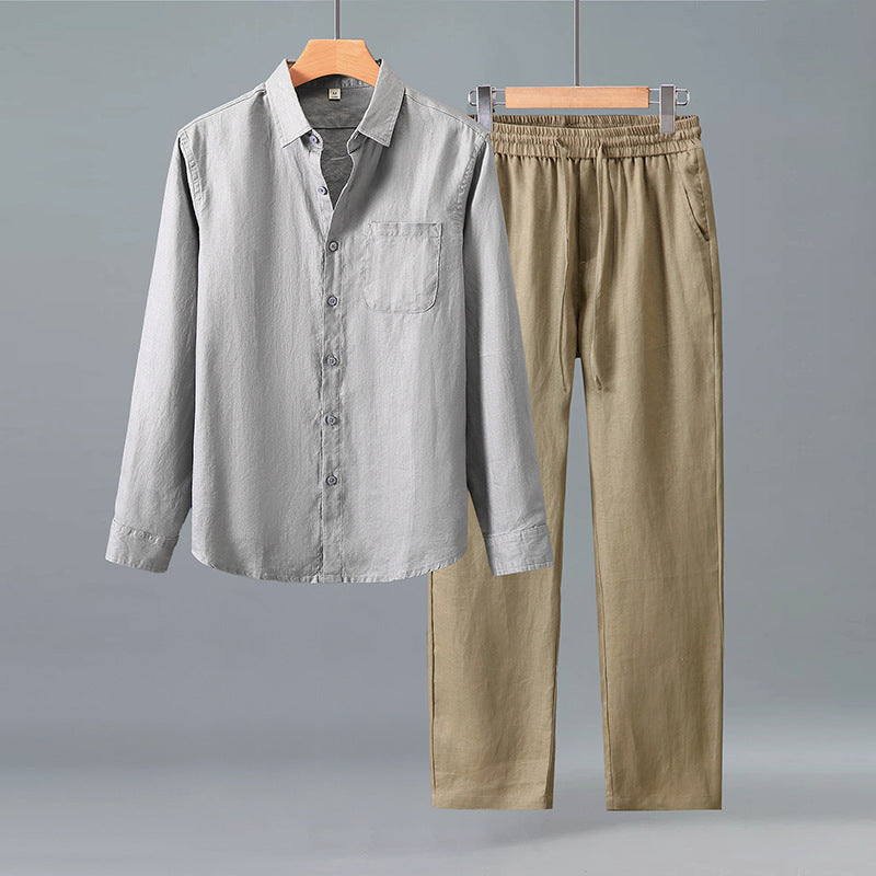 Lightweight Casual Solid-color Pure Linen Set