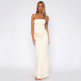 Strapless, body-hugging, fishbone, figure-hugging, high-end one-piece long dress