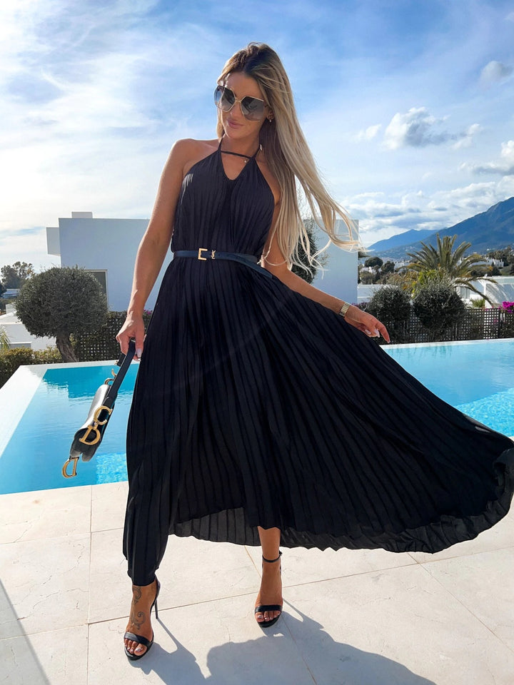 2022 Bohemian Pleated Maxi Dress with Belt
