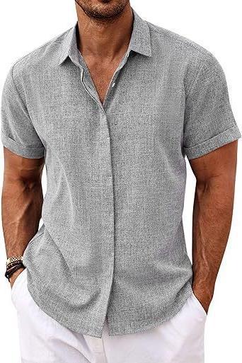Men's linen shirts, short-sleeved casual shirts, button-down shirts, men's beach vacation