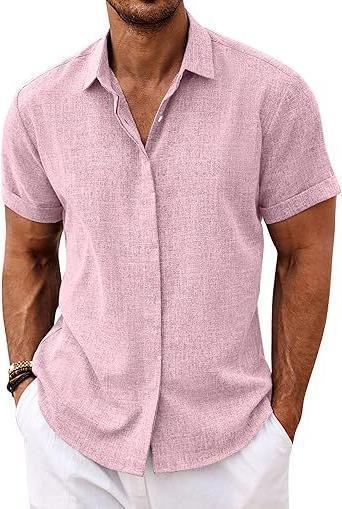 Men's linen shirts, short-sleeved casual shirts, button-down shirts, men's beach vacation