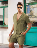 New linen short sleeve shirt set linen summer loose casual cotton linen cardigan shirt shorts