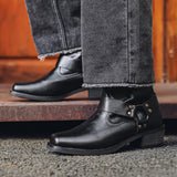 Aorui New 1034 short boots, denim boots, mid-top men's boots, riveted high-heeled Western boots, zipper pocket