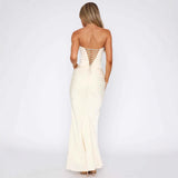 Strapless, body-hugging, fishbone, figure-hugging, high-end one-piece long dress