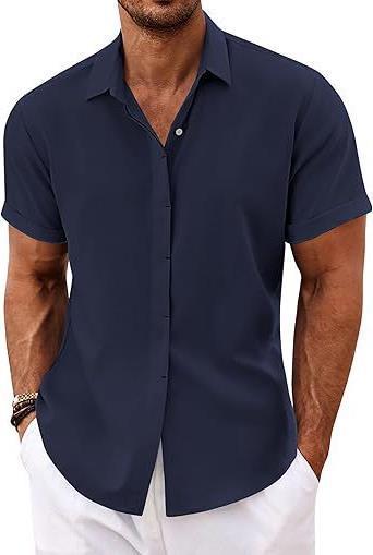 Men's linen shirts, short-sleeved casual shirts, button-down shirts, men's beach vacation