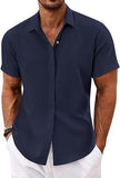 Men's linen shirts, short-sleeved casual shirts, button-down shirts, men's beach vacation