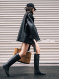 jing Dian 70's profile structure sense black loose locomotive leather jacket pu leather coat female 1 autumn and winter