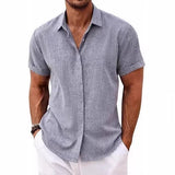 Men's linen shirts, short-sleeved casual shirts, button-down shirts, men's beach vacation