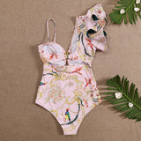 2023 New shell swimsuit female one-piece one shoulder ruffled edge cross-border foreign trade explosion print Aliexpress Swimsuit