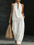 Whitening and natural-looking denim straight-leg casual trousers for women