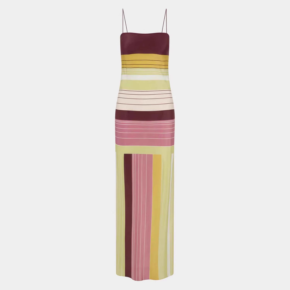 Color-blocking striped dress