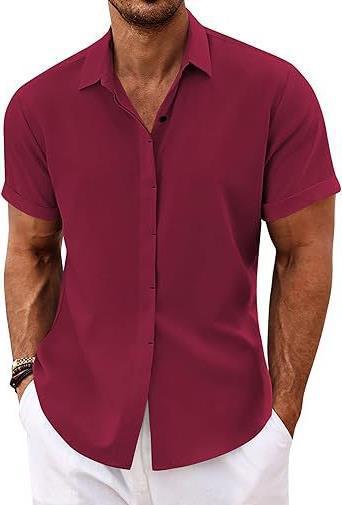 Men's linen shirts, short-sleeved casual shirts, button-down shirts, men's beach vacation