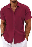 Men's linen shirts, short-sleeved casual shirts, button-down shirts, men's beach vacation