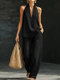 Whitening and natural-looking denim straight-leg casual trousers for women