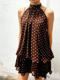 Halter-neck chiffon short skirt style casual wide Sanya vacation dress, vacation style dress