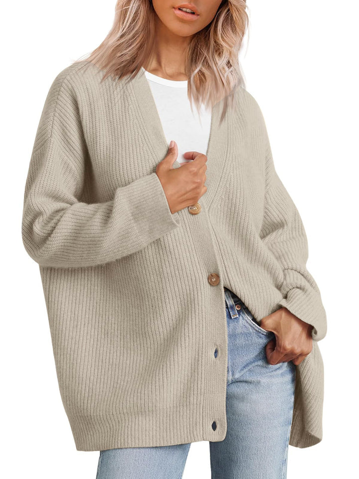 A versatile knitted women's sweater with V-neck buttons and solid color for women