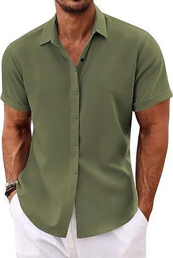 Men's linen shirts, short-sleeved casual shirts, button-down shirts, men's beach vacation