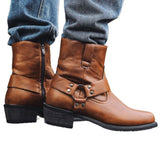 Aorui New 1034 short boots, denim boots, mid-top men's boots, riveted high-heeled Western boots, zipper pocket