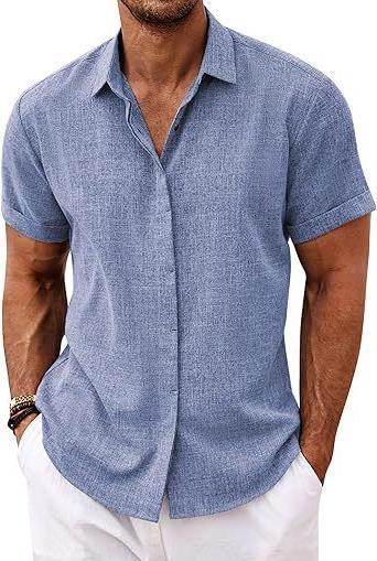 Men's linen shirts, short-sleeved casual shirts, button-down shirts, men's beach vacation