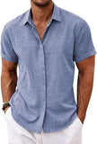 Men's linen shirts, short-sleeved casual shirts, button-down shirts, men's beach vacation