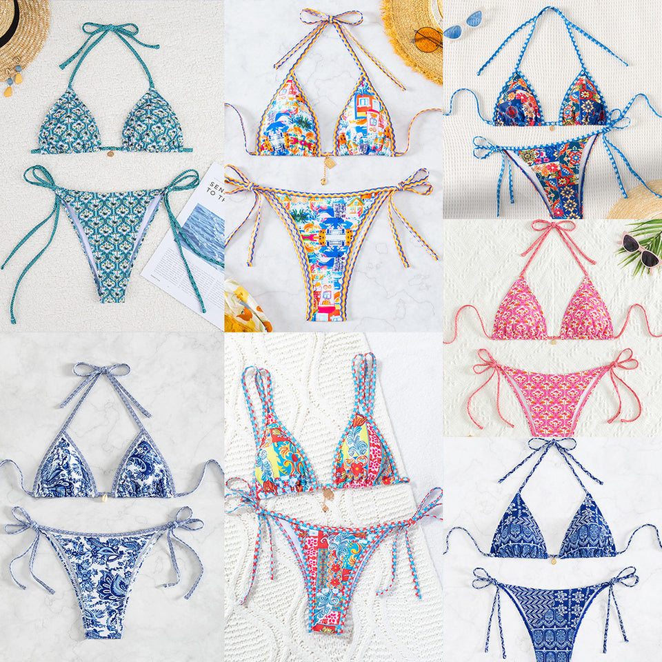 2026bikini Triangular Cup Printed Bikini Two-piece swimsuit