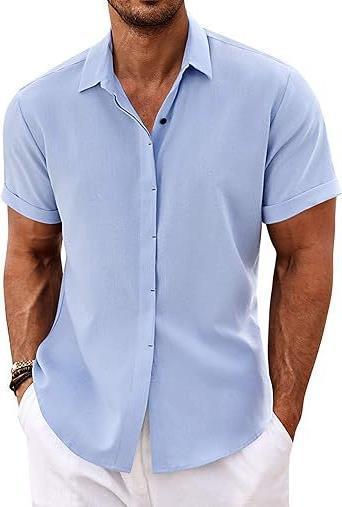 Men's linen shirts, short-sleeved casual shirts, button-down shirts, men's beach vacation