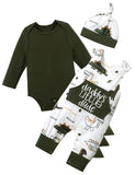 Aulyffo Baby Boy Clothes 3-6 Months Infant Boy Clothes 3Pcs Baby Boy Outfits Long Sleeve Green Baby Boy Romper Dinosaur Clothes Baby Boy Overalls with Hat