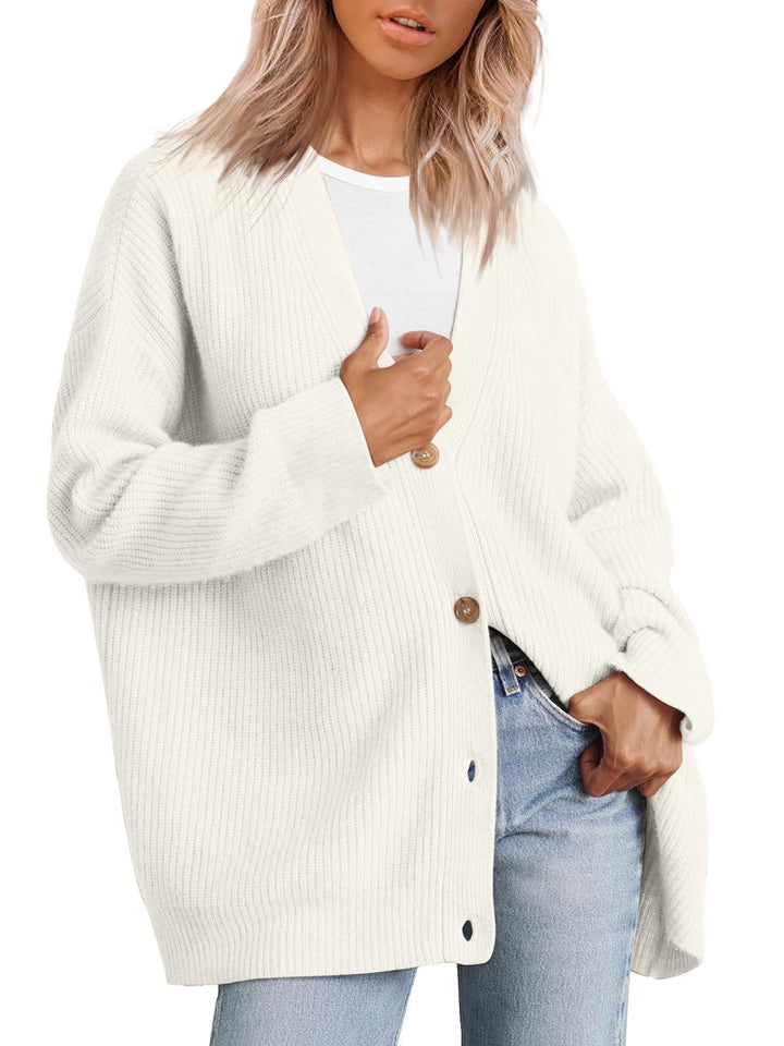 A versatile knitted women's sweater with V-neck buttons and solid color for women