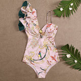 2023 New shell swimsuit female one-piece one shoulder ruffled edge cross-border foreign trade explosion print Aliexpress Swimsuit