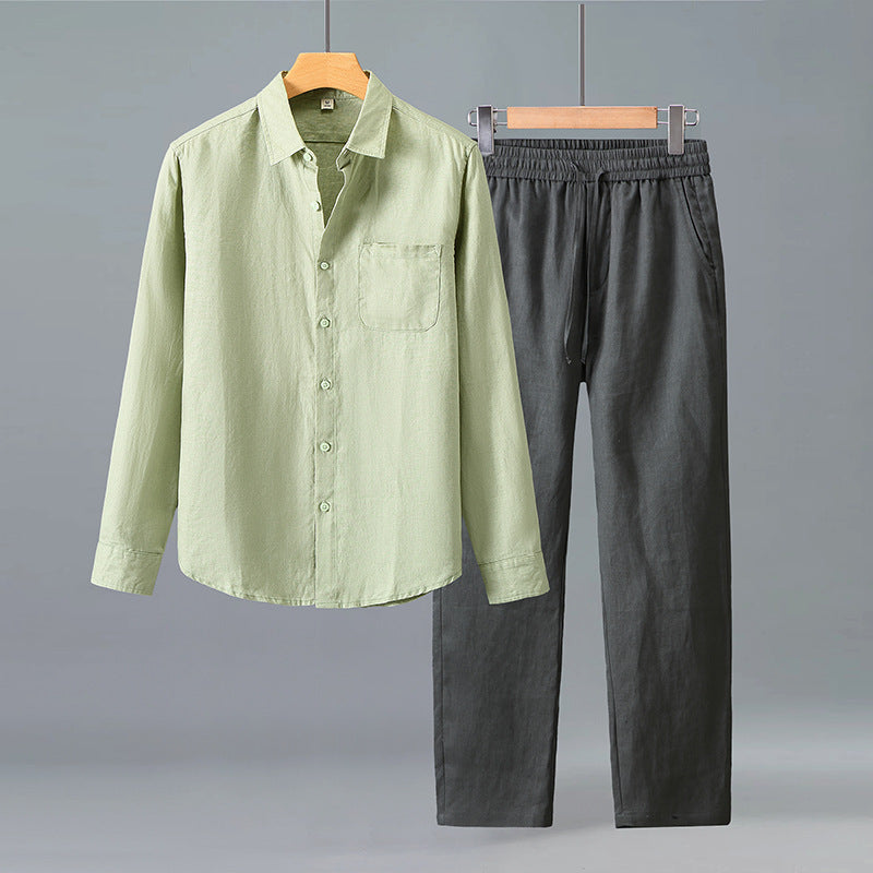 Lightweight Casual Solid-color Pure Linen Set