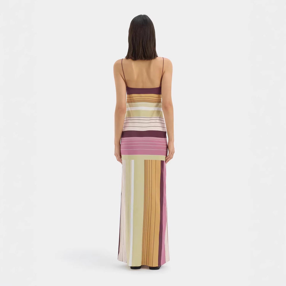 Color-blocking striped dress