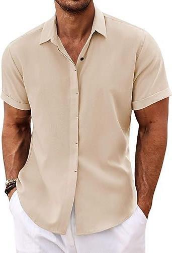Men's linen shirts, short-sleeved casual shirts, button-down shirts, men's beach vacation