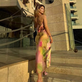 Tie-dye halter dress with feminine charm