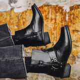 Aorui New 1034 short boots, denim boots, mid-top men's boots, riveted high-heeled Western boots, zipper pocket