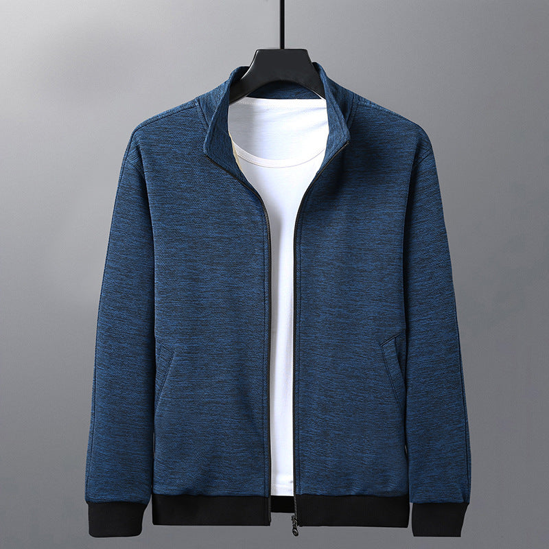 Dad Wears Jacket With A Stand-up Collar And A Casual Jacket