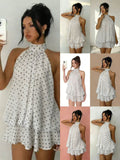 Halter-neck chiffon short skirt style casual wide Sanya vacation dress, vacation style dress