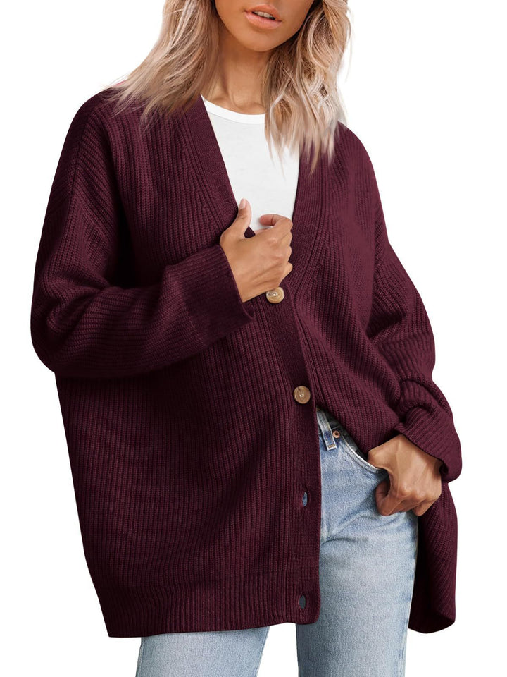 A versatile knitted women's sweater with V-neck buttons and solid color for women