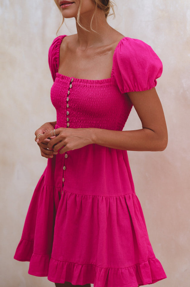 Catalina Smocked Linen Mini Dress-4