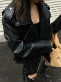 jing Dian 70's profile structure sense black loose locomotive leather jacket pu leather coat female 1 autumn and winter