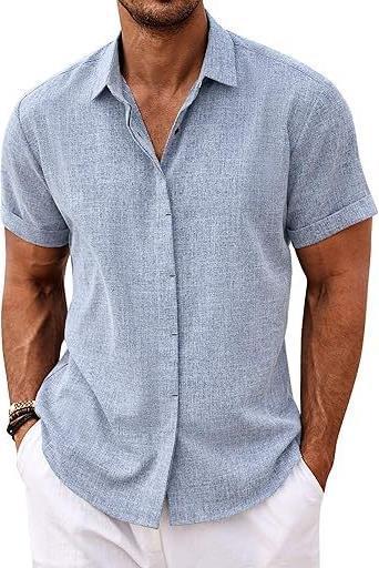 Men's linen shirts, short-sleeved casual shirts, button-down shirts, men's beach vacation