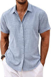 Men's linen shirts, short-sleeved casual shirts, button-down shirts, men's beach vacation