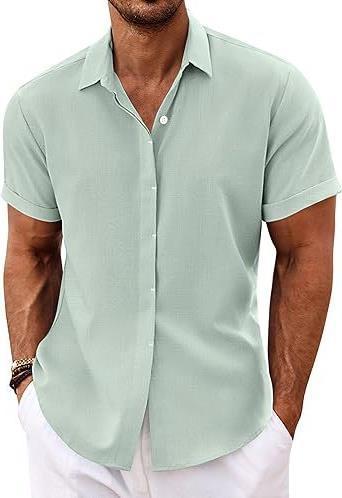 Men's linen shirts, short-sleeved casual shirts, button-down shirts, men's beach vacation