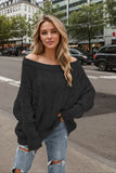 Autumn and winter off-the-shoulder large loose knitted sweater, one-neck solid color pullover sweater for women