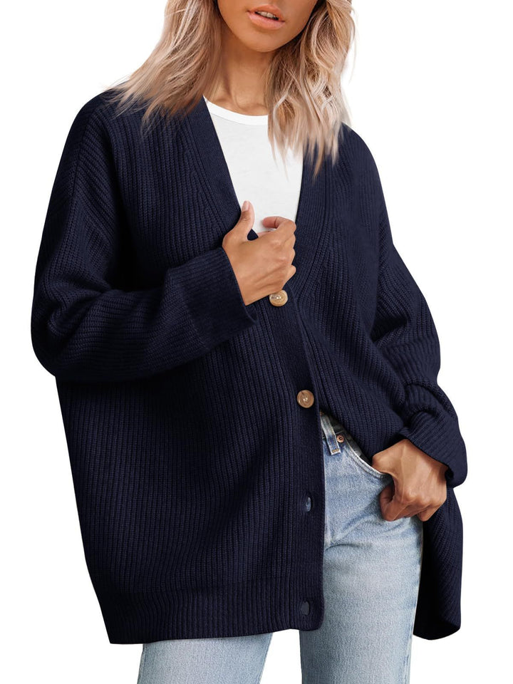 A versatile knitted women's sweater with V-neck buttons and solid color for women
