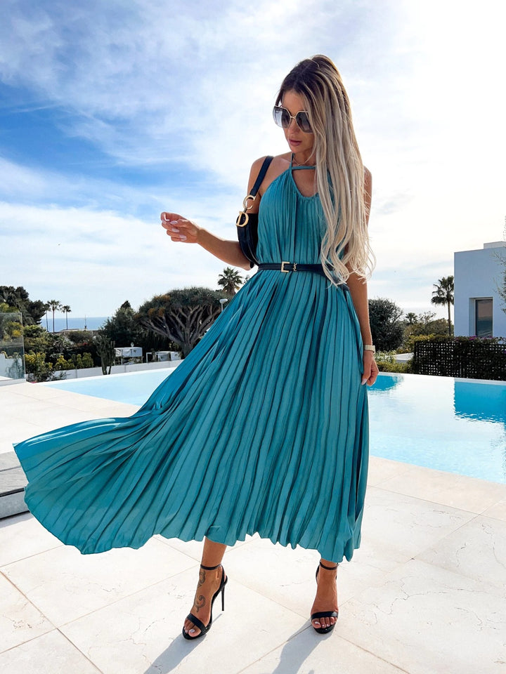 2022 Bohemian Pleated Maxi Dress with Belt