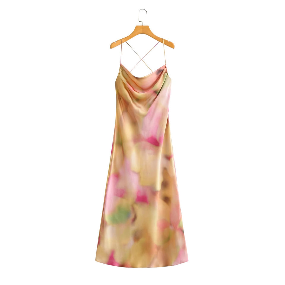 Tie-dye halter dress with feminine charm