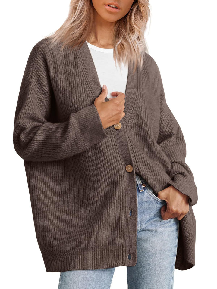 A versatile knitted women's sweater with V-neck buttons and solid color for women