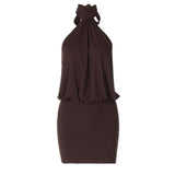 A sleeveless, halter-neck, backless, tight-fitting dress for women's clothing