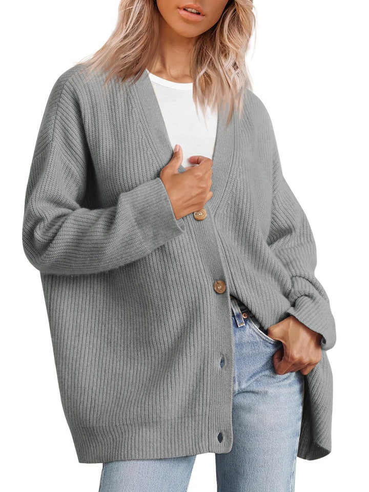 A versatile knitted women's sweater with V-neck buttons and solid color for women
